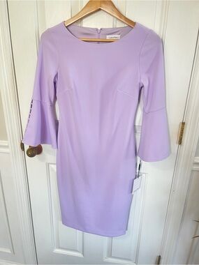 Calvin Klein Lilac Slit Bell Sleeve Stretch Sheath‎ Dress Size 2 Office NWT